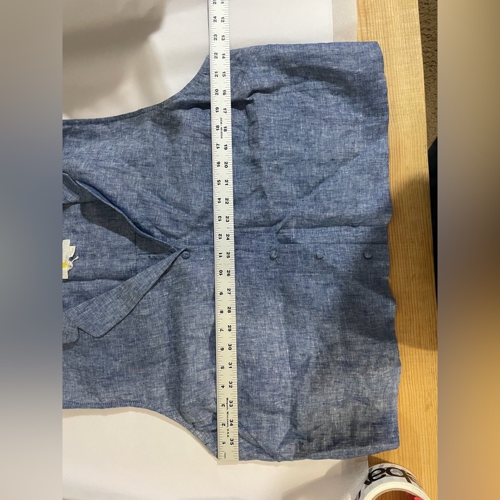 Boden Chambray Cropped Sleeveless Top Blue Linen 20/22 Collared Button Down - Picture 13 of 13
